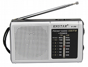 רדיו טרנזיסטור סוללות K-255 AM FM KNSTAR - צבע כסוף רדיו טרנזיסטור סוללות K-255 AM FM KNSTAR - צבע כסוף